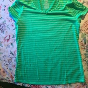Danskin Teal Striped Short Sleeve Top Size Large